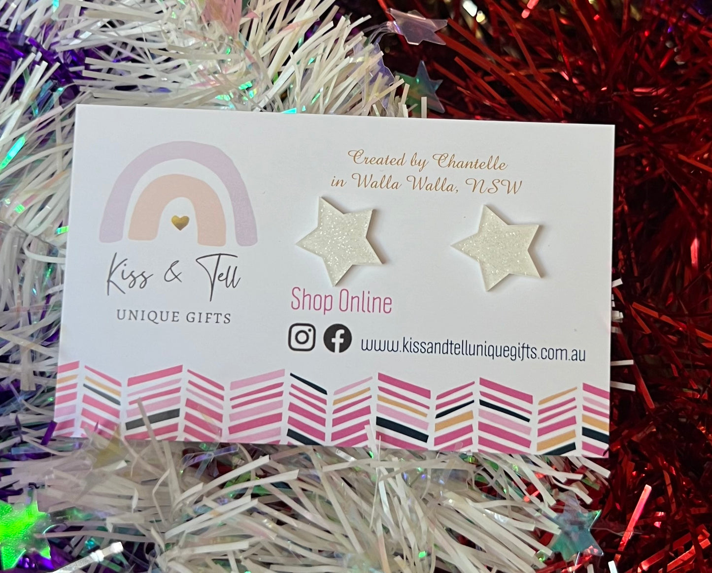 White Glitter Star Stud Earrings