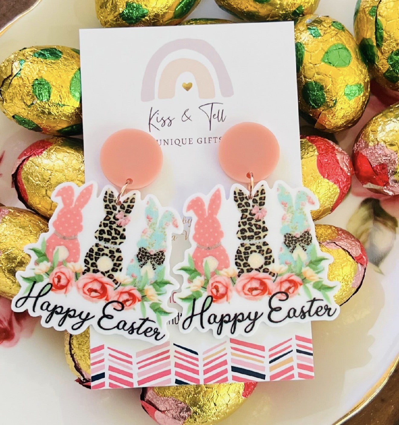 Happy Easter Bunnies Dangle Earrings