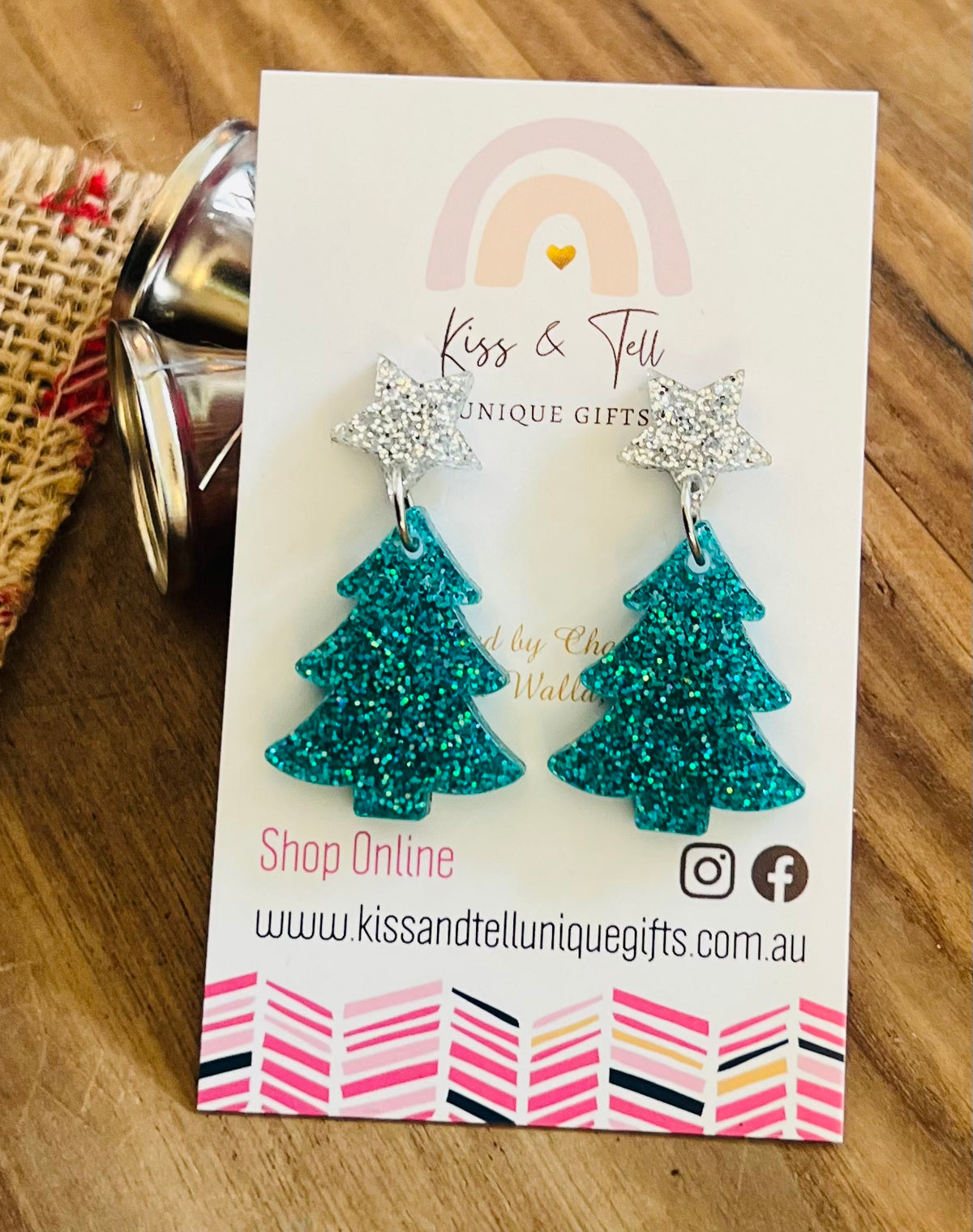 Turquoise Glitter Christmas Tree Dangle Earrings