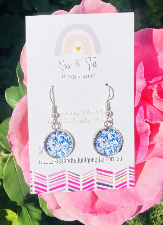 Blue Pattern Glass Earrings