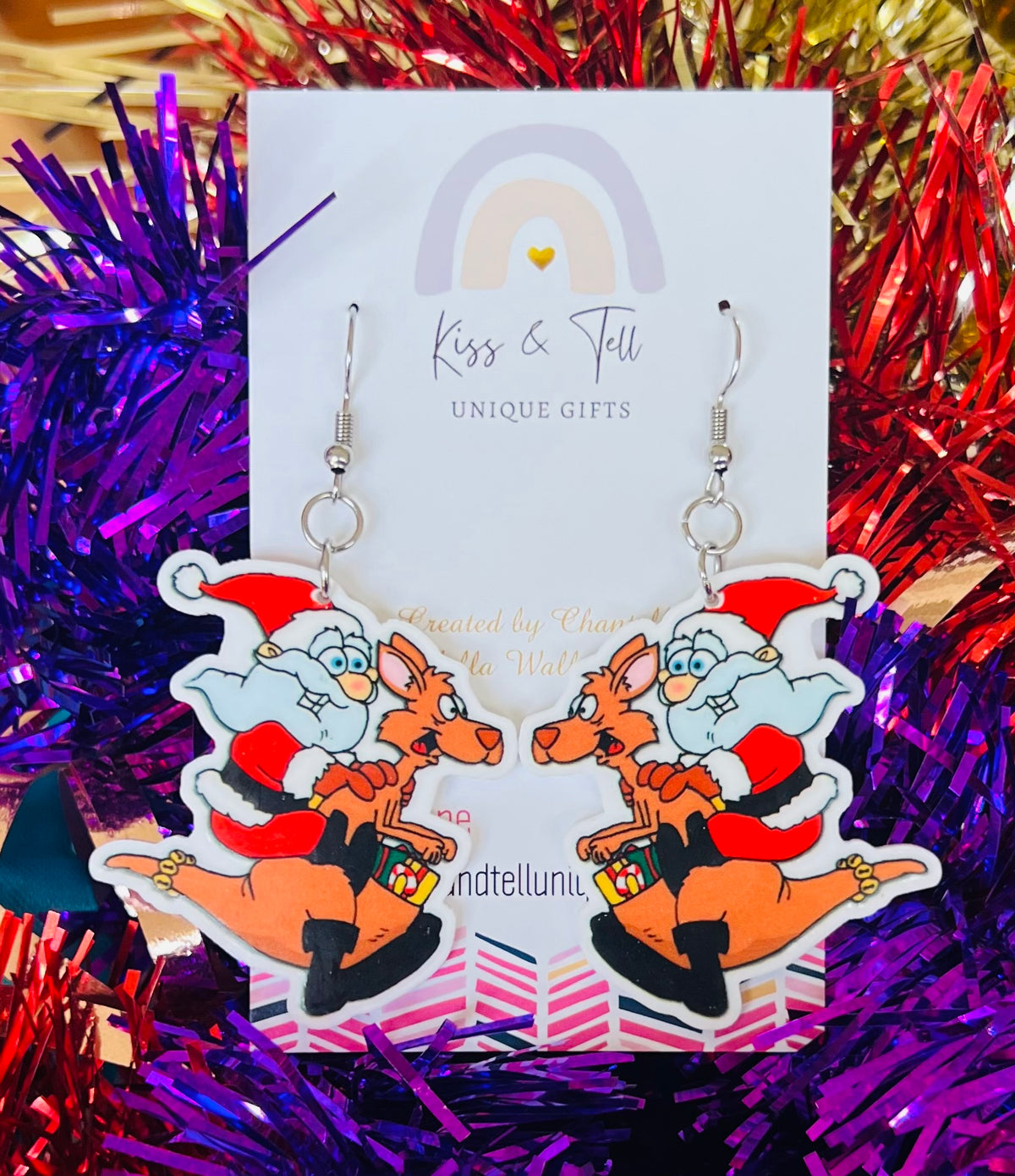 Aussie Santa Kangaroo Dangle Earrings