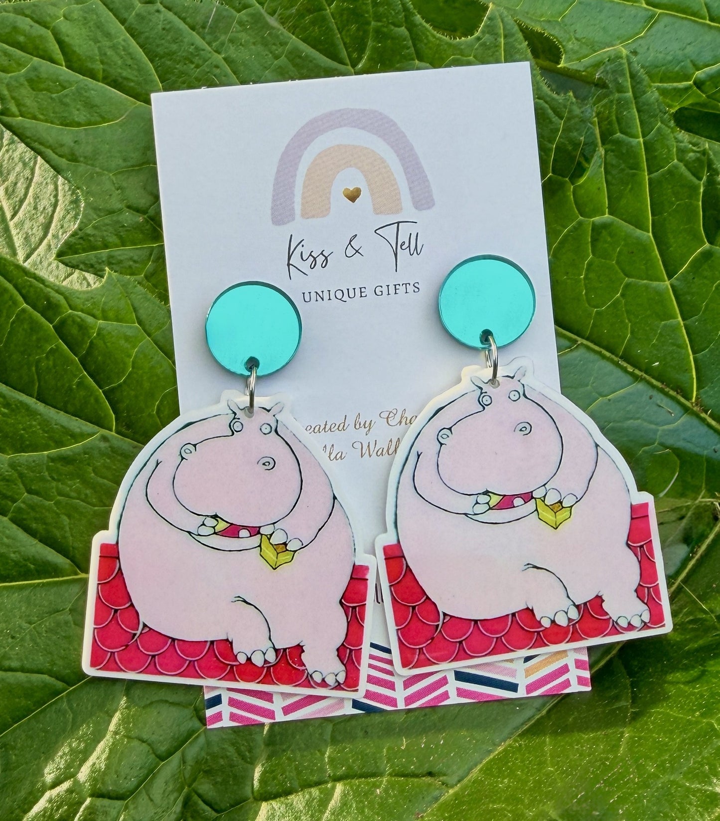 Hippopotamus On Roof Eating Cake Earrings