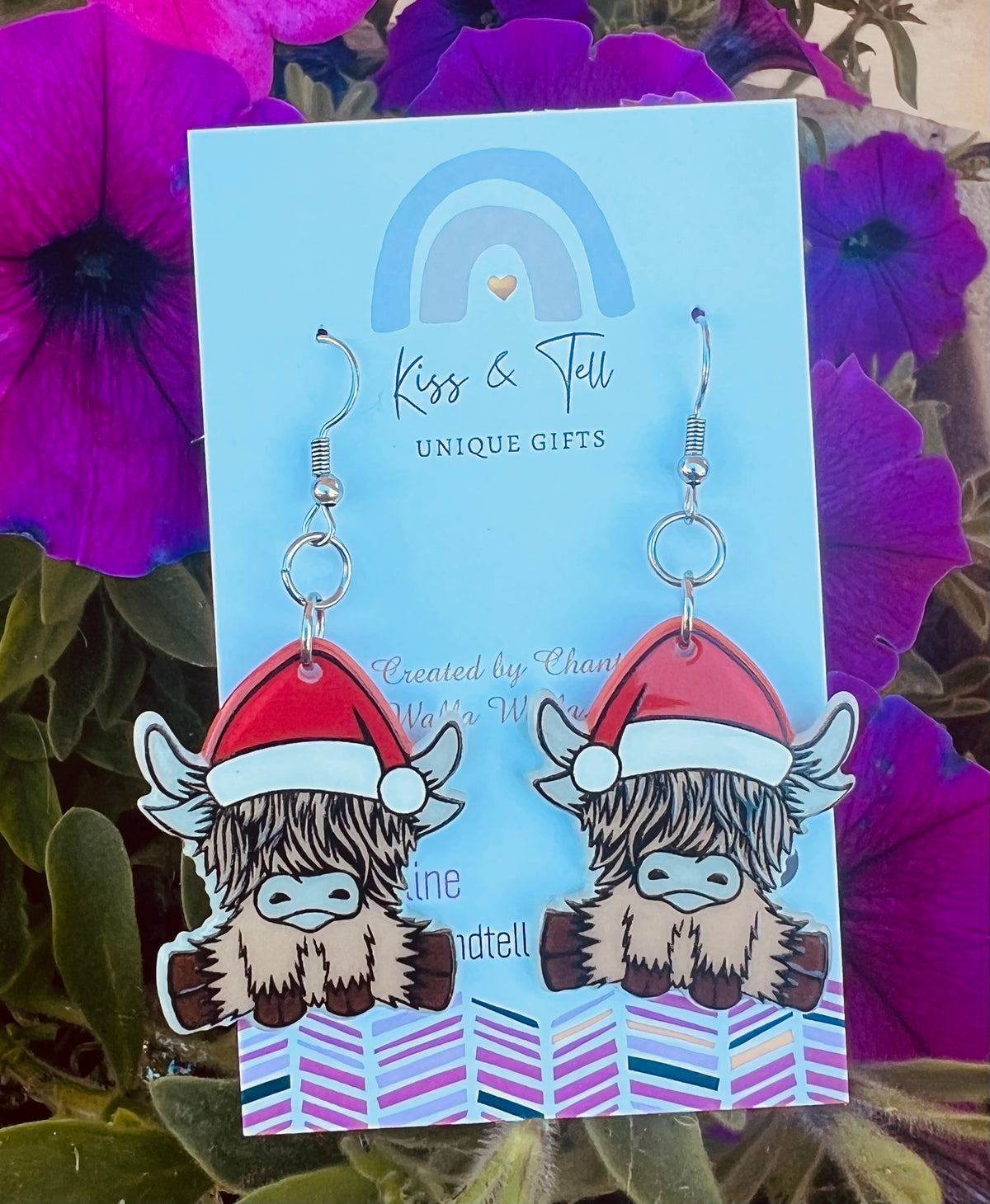 (Double sided) Christmas Highland Cow Dangle Earrings