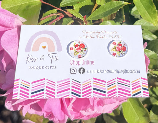 Rose Flowers Glass Stud Earrings