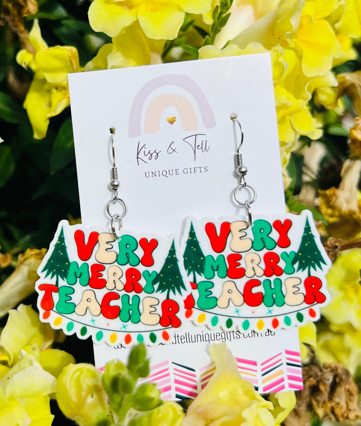 Merry Teacher Christmas Dangle Earrings