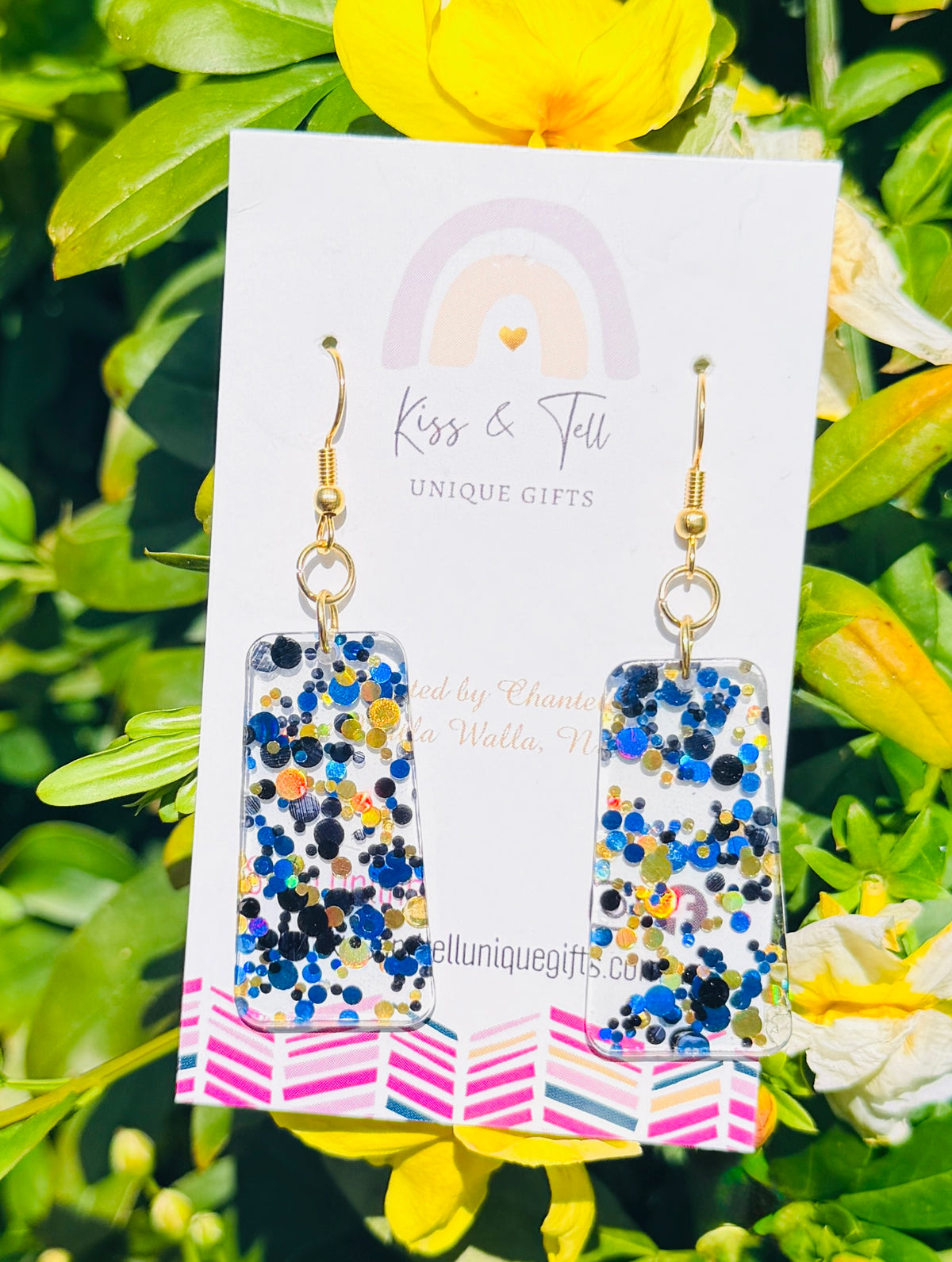 Blue & Gold Glitter Drop Earrings