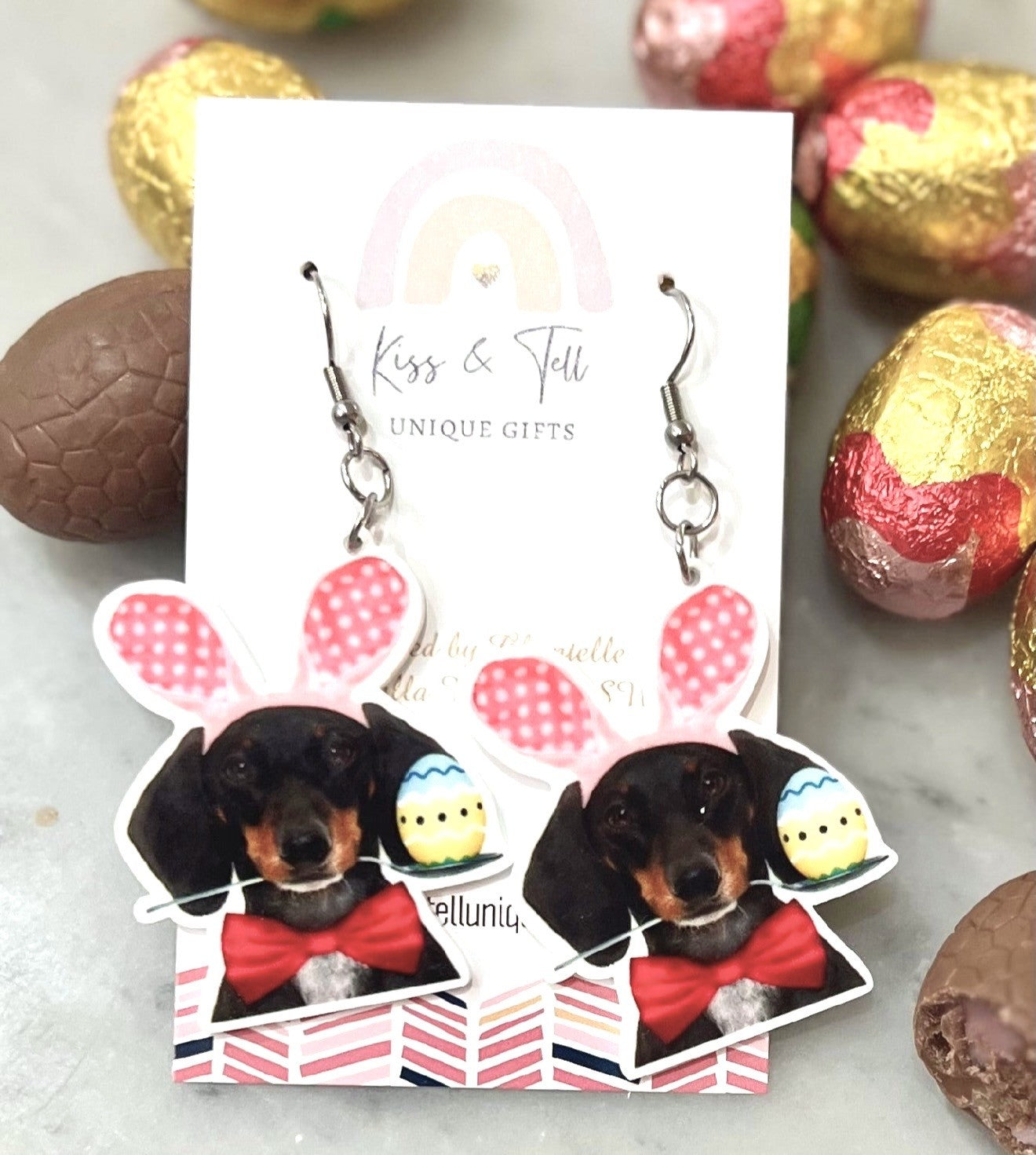 * SALE * Easter Dachshund Dangle Earrings