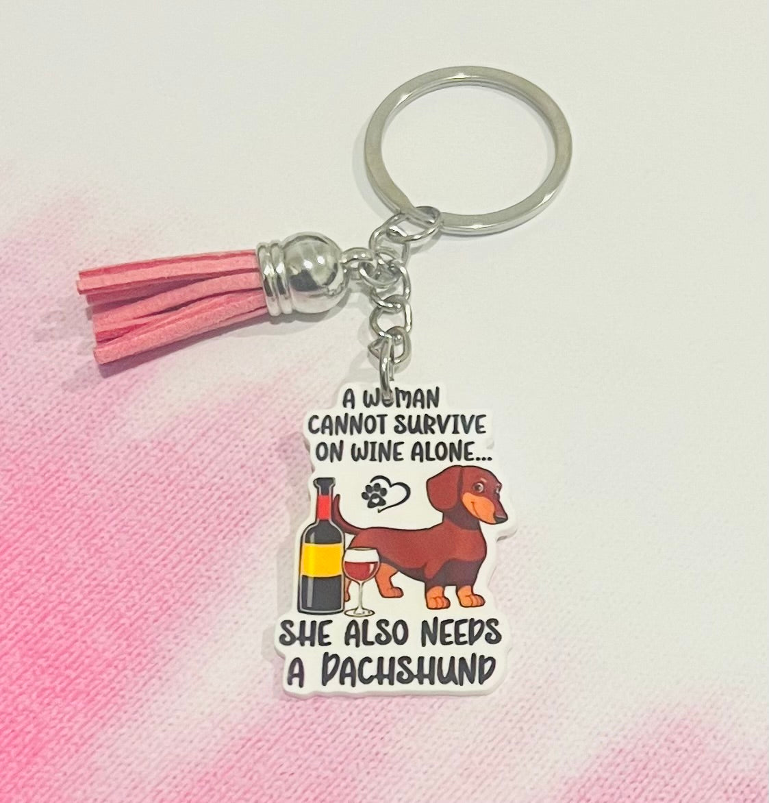 "Wine & Dachshund" Keyring with Tassel