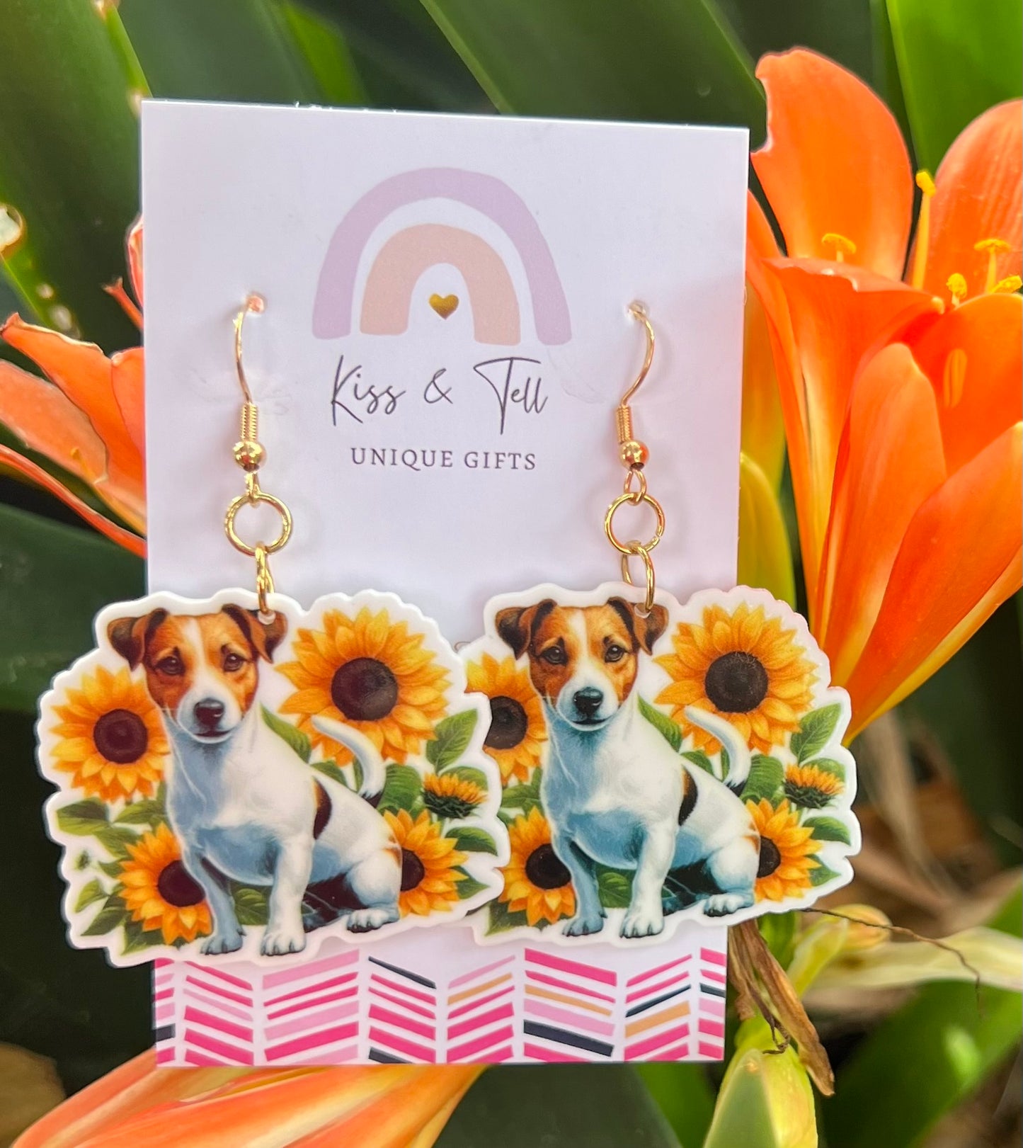 Jack Russell Sunflower Dangle Earrings