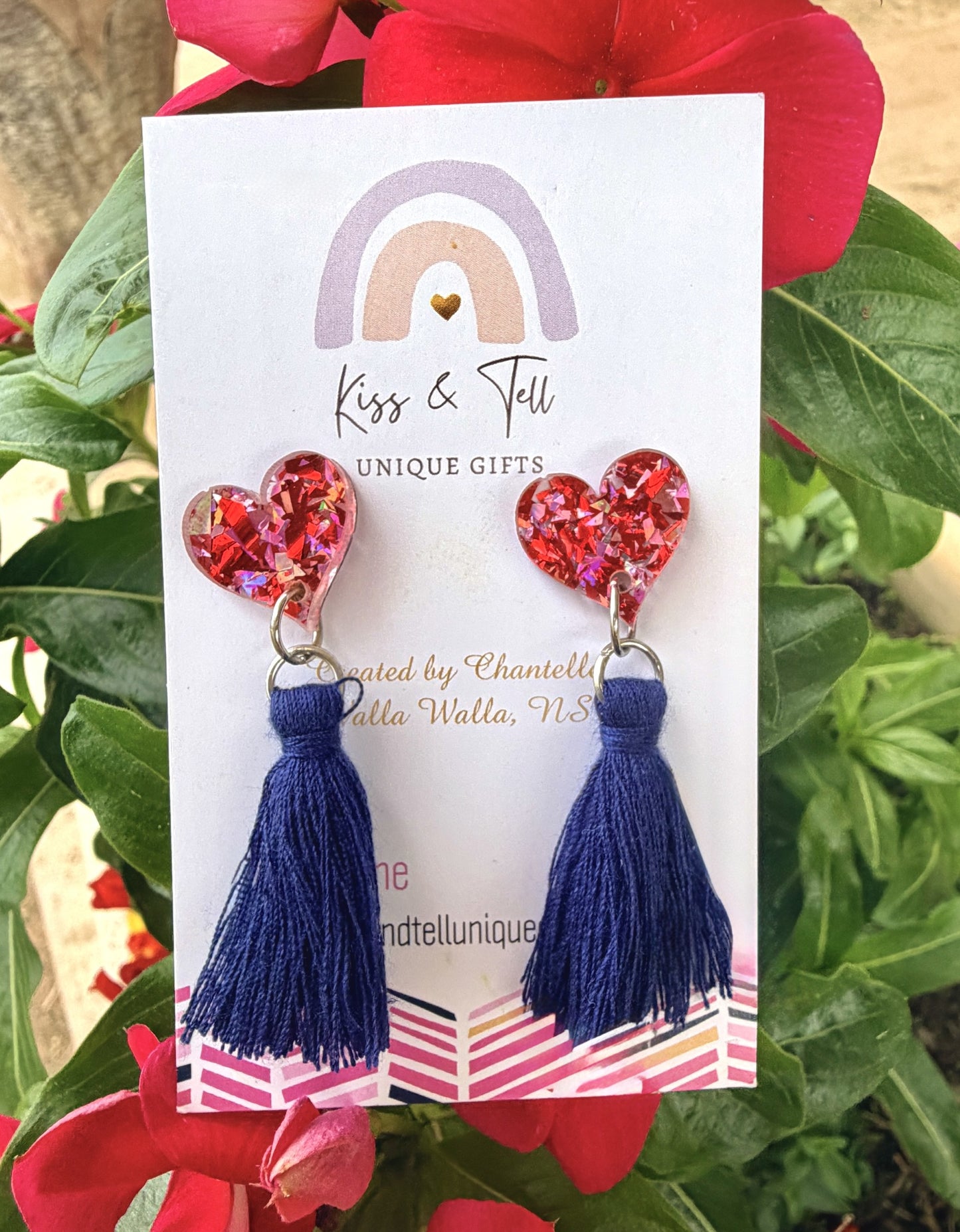Red Glitter Tassel-Drop Earrings