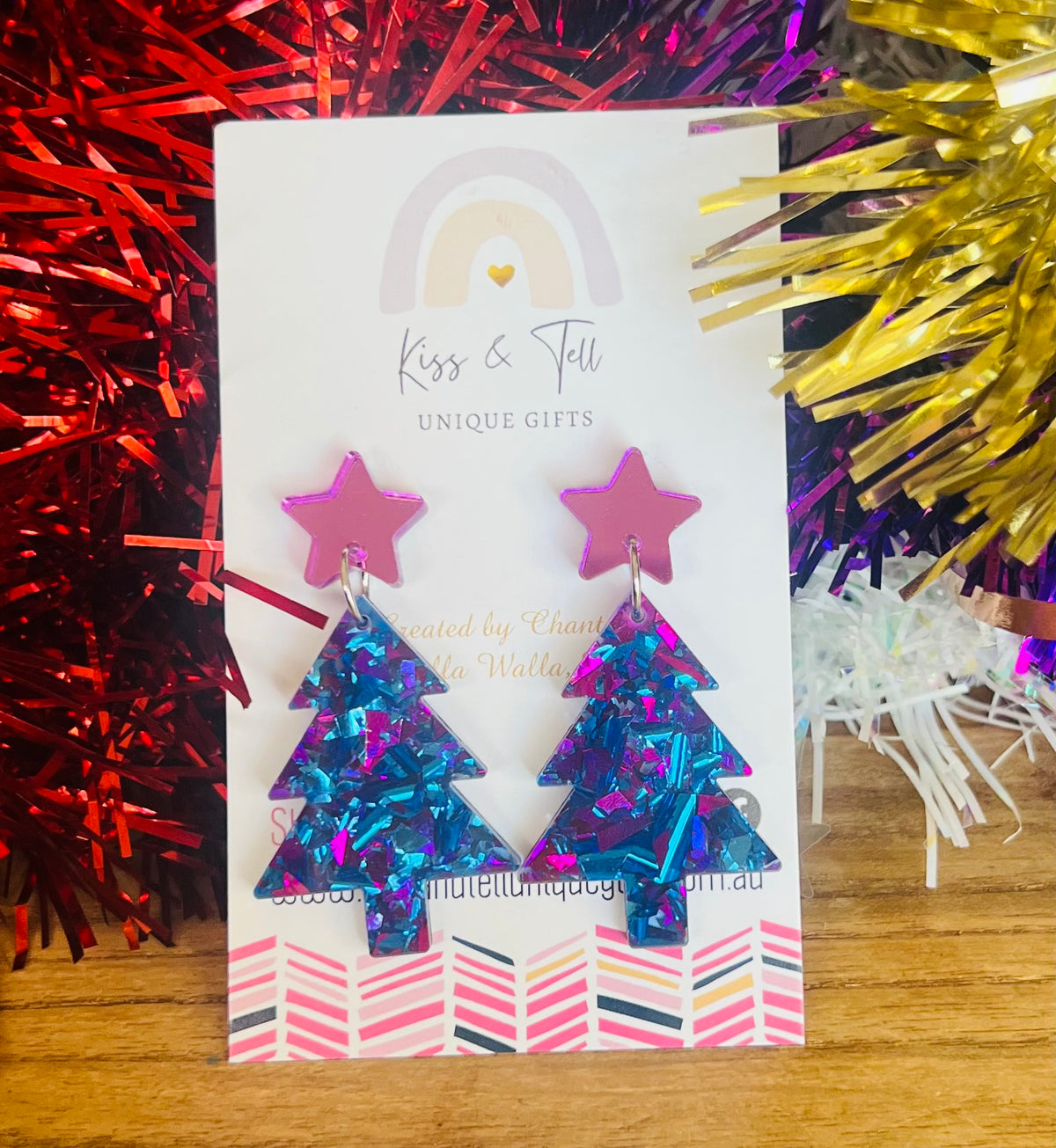 * LAST ONE *  Midnight Blue Acrylic Christmas Tree Earrings