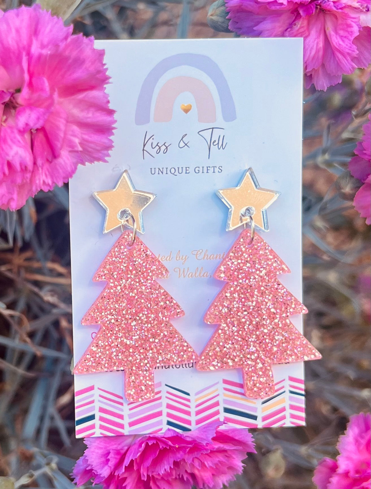 * LAST ONE *  Pink Glitter Acrylic Christmas Tree Earrings