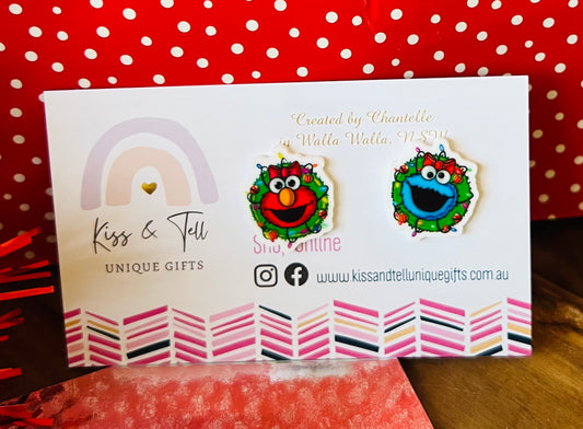 Christmas Elmo & Cookie Stud Earrings