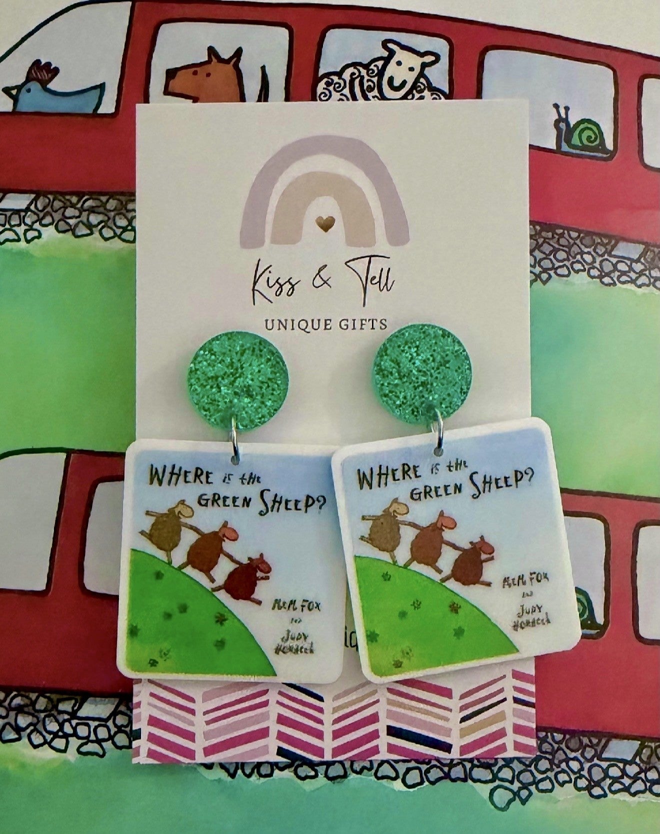 The Green Sheep Book Earrings