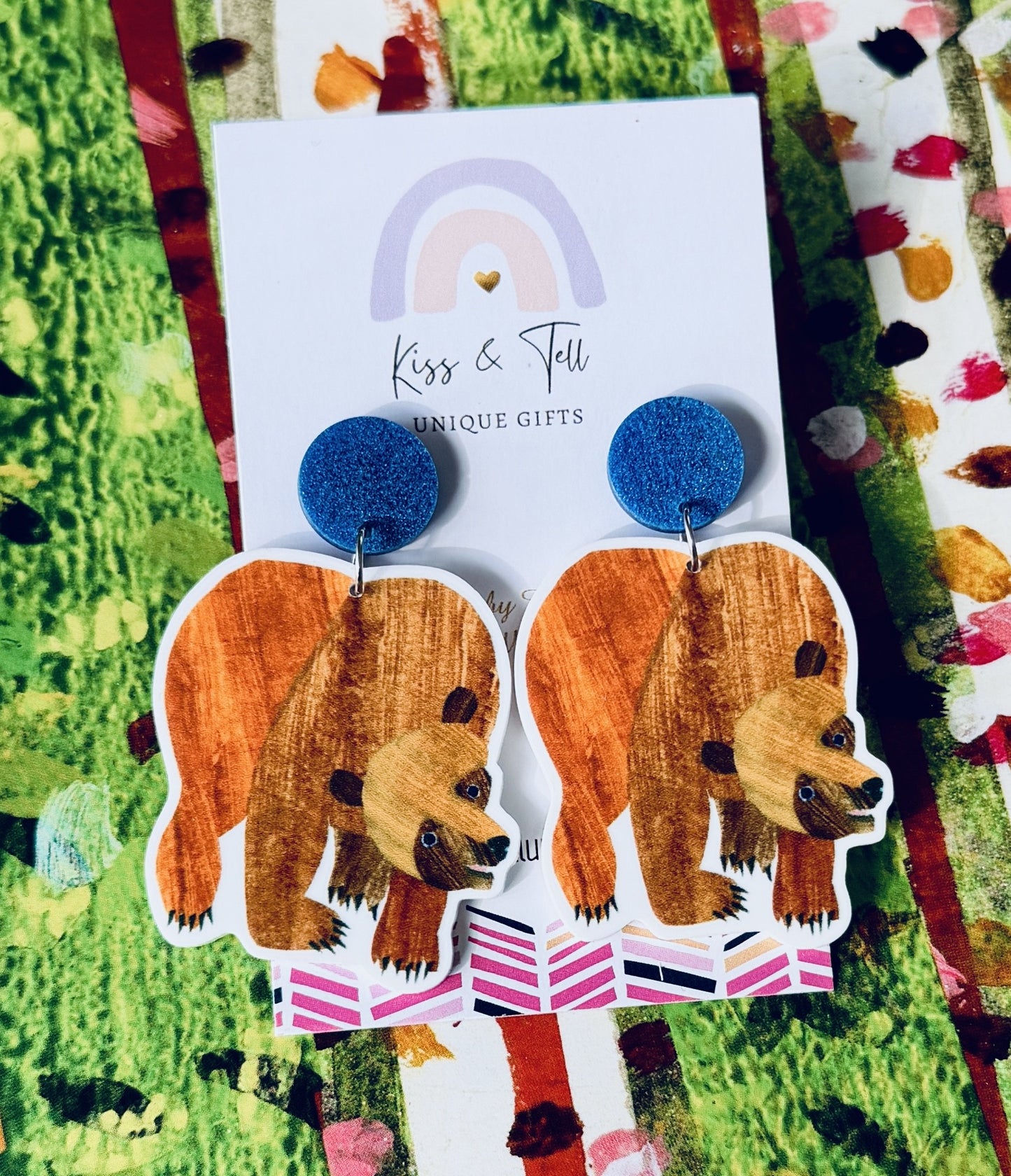 Brown Bear Book Dangle Earrings