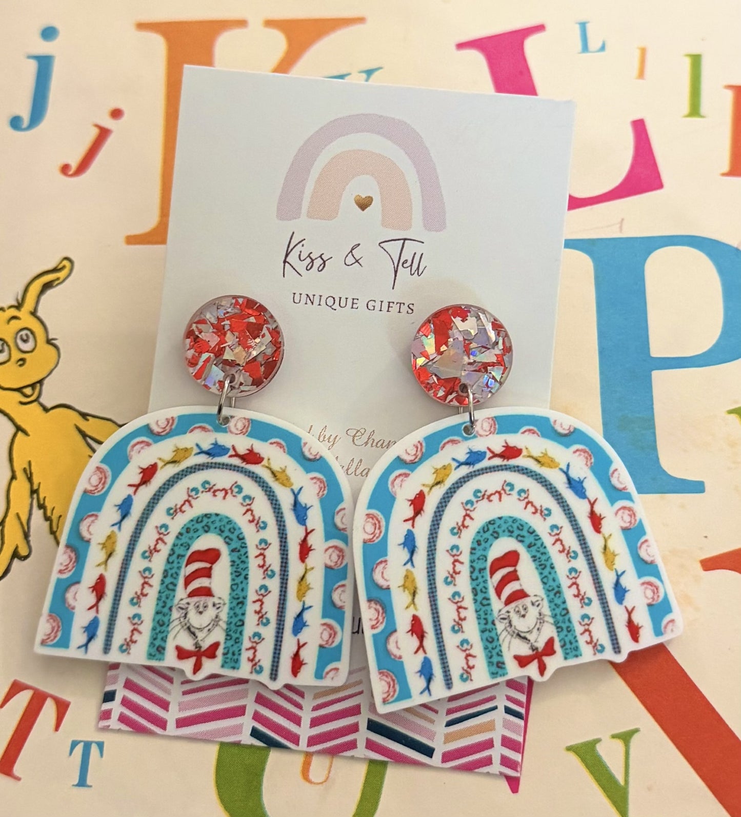 Seuss Cat in the Hat Rainbow Earrings