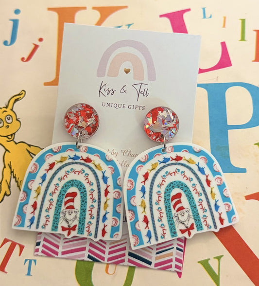 Seuss Cat in the Hat Rainbow Earrings