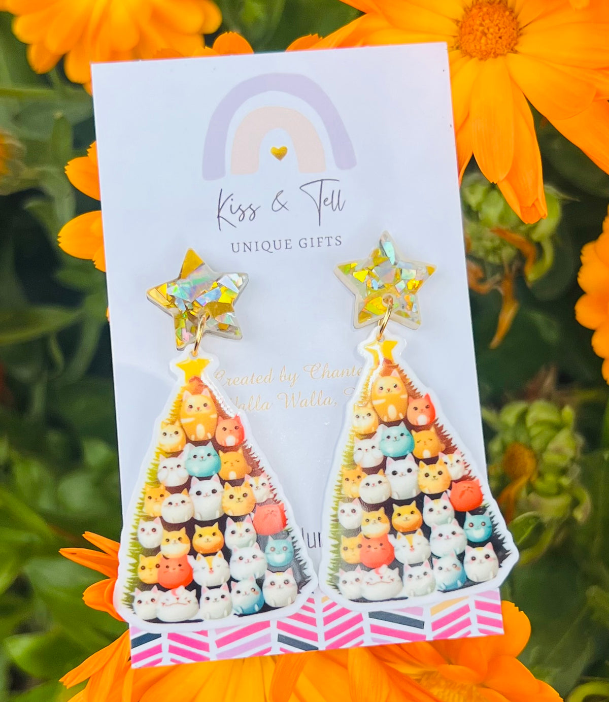 Christmas Cat Dangle Earrings