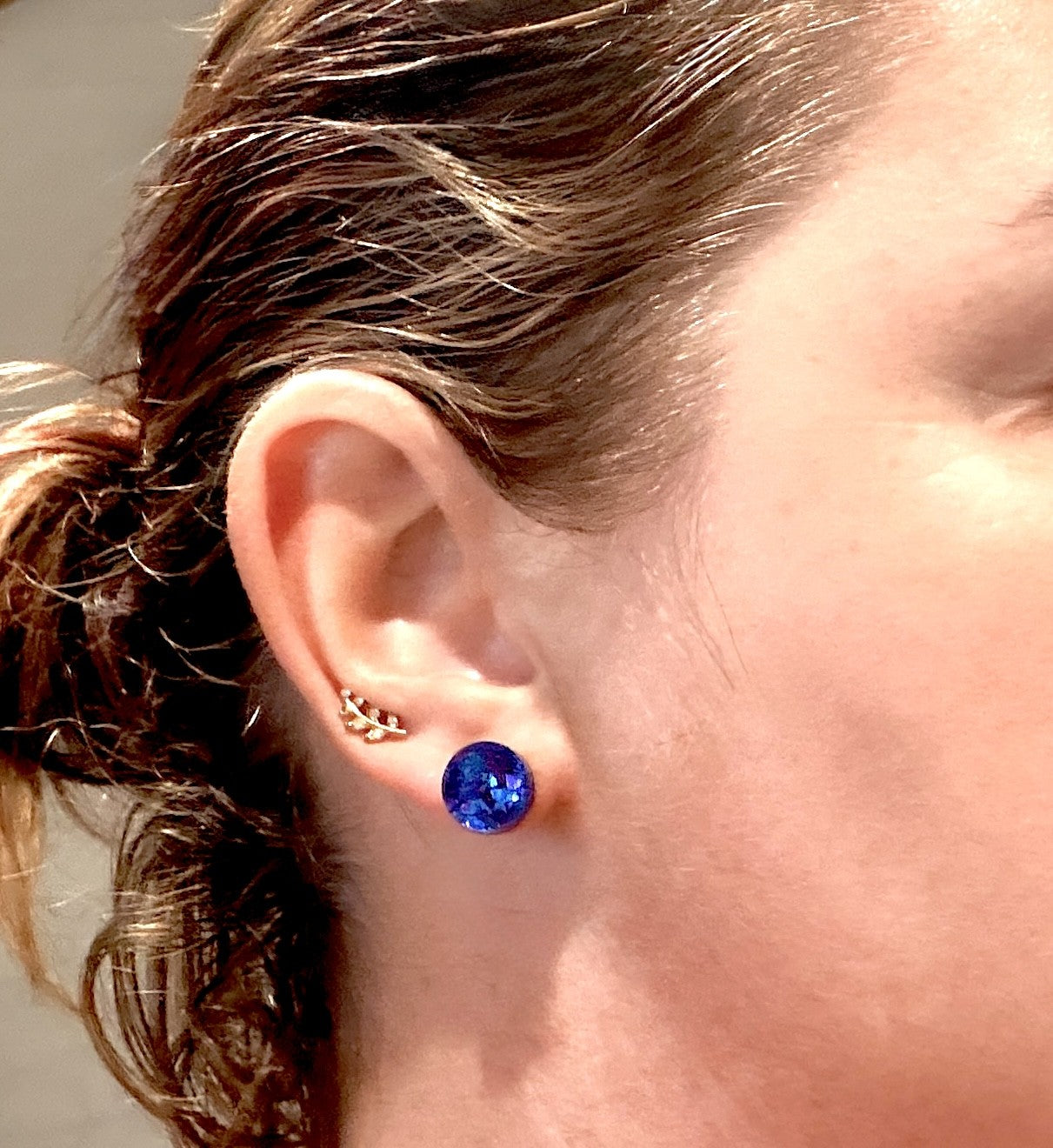Midnight-Blue Glitter Stud Earrings