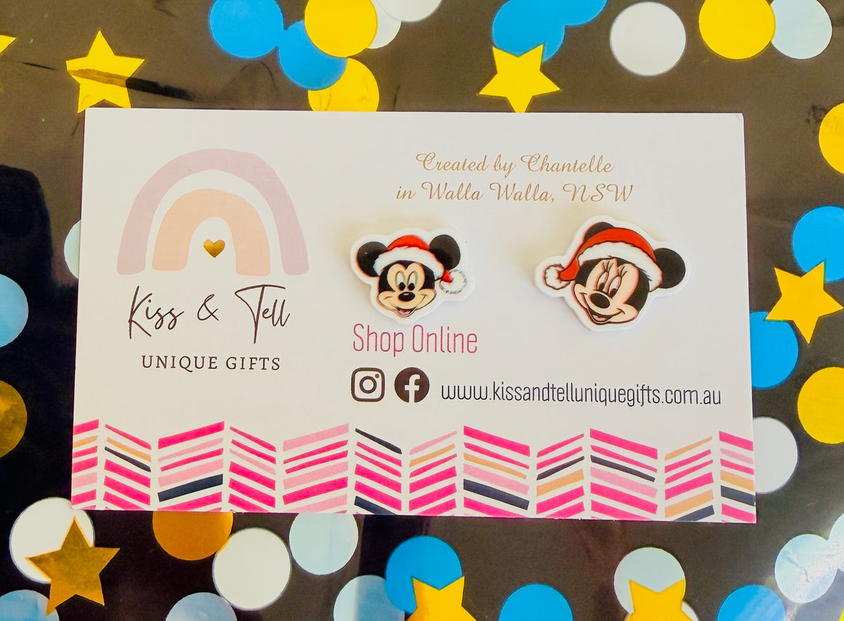 * SALE *  Christmas Minnie & Mickey Stud Earrings