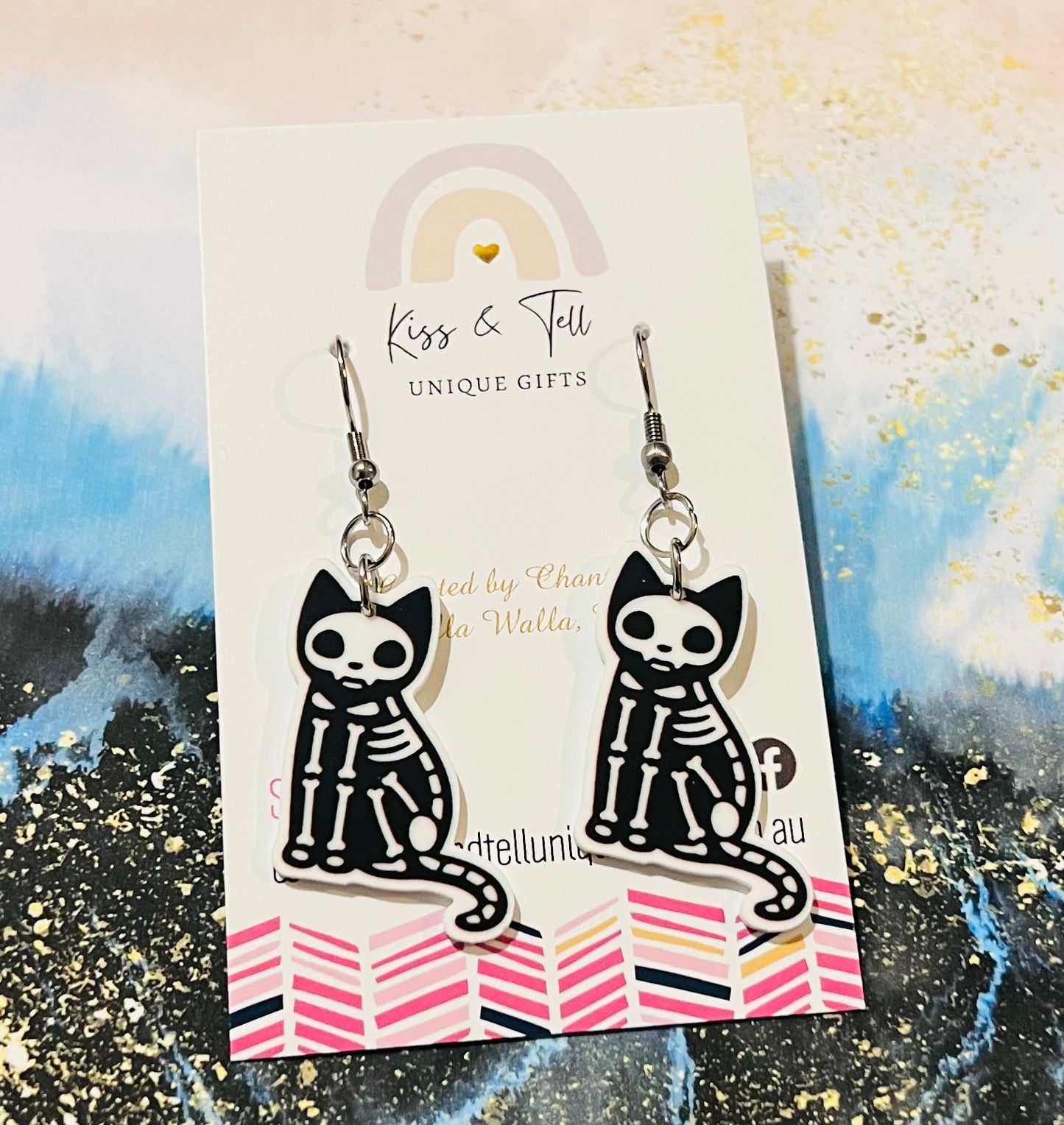 Halloween Skeleton Cat Dangle Earrings