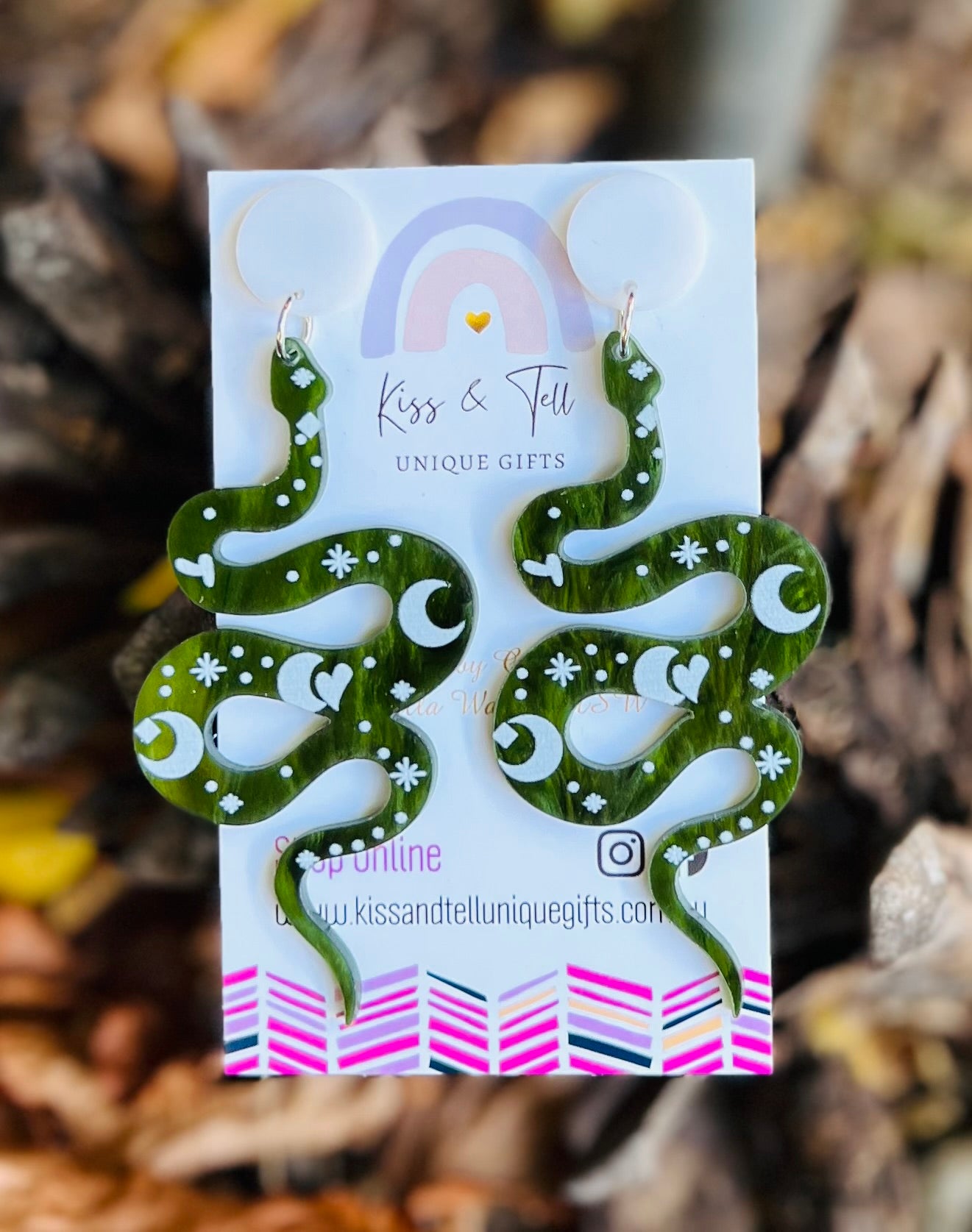 Green Snake Dangle Earrings