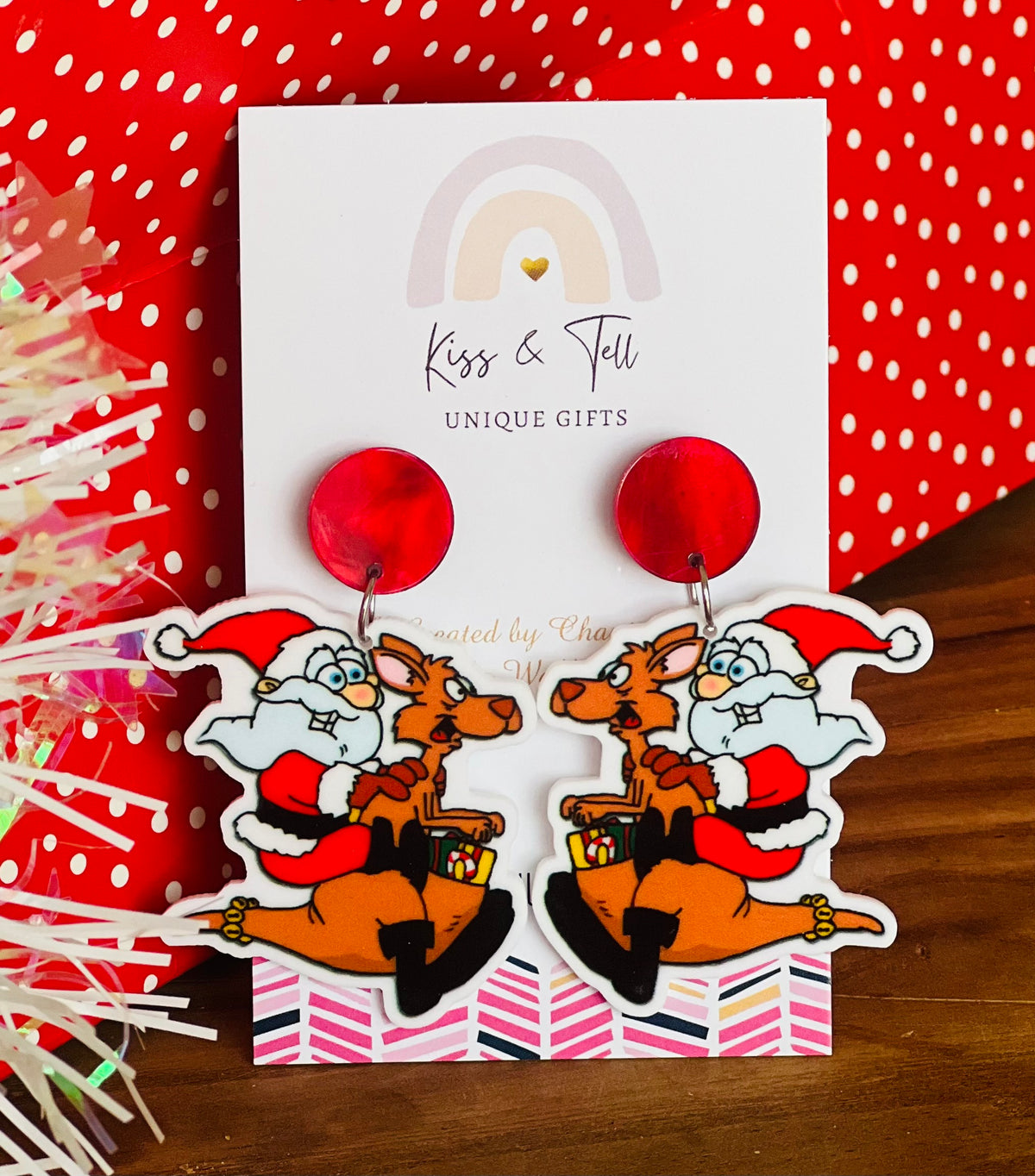 Aussie Santa Kangaroo Dangle Earrings