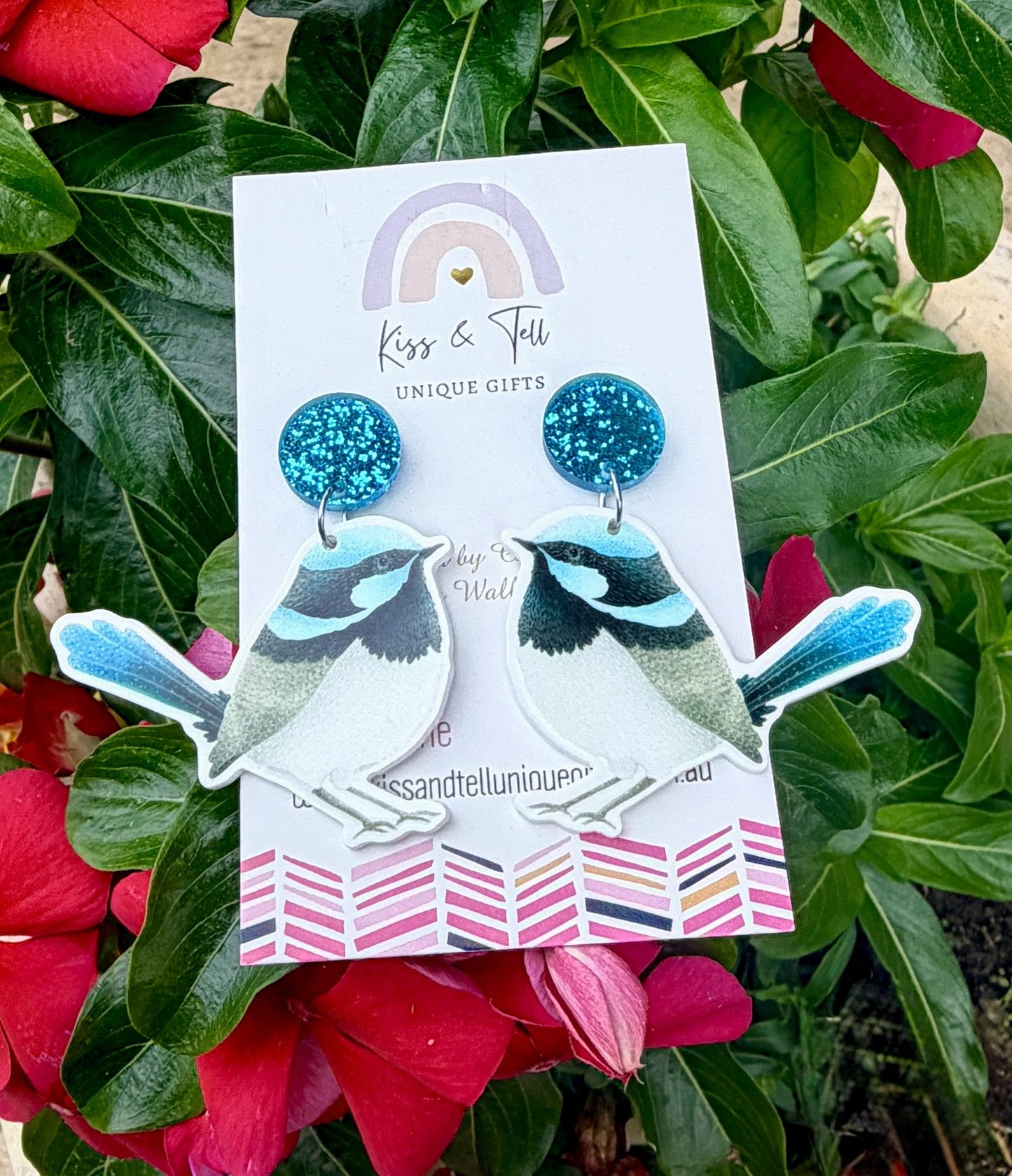 Blue Fairy-Wren Bird Dangle Earrings