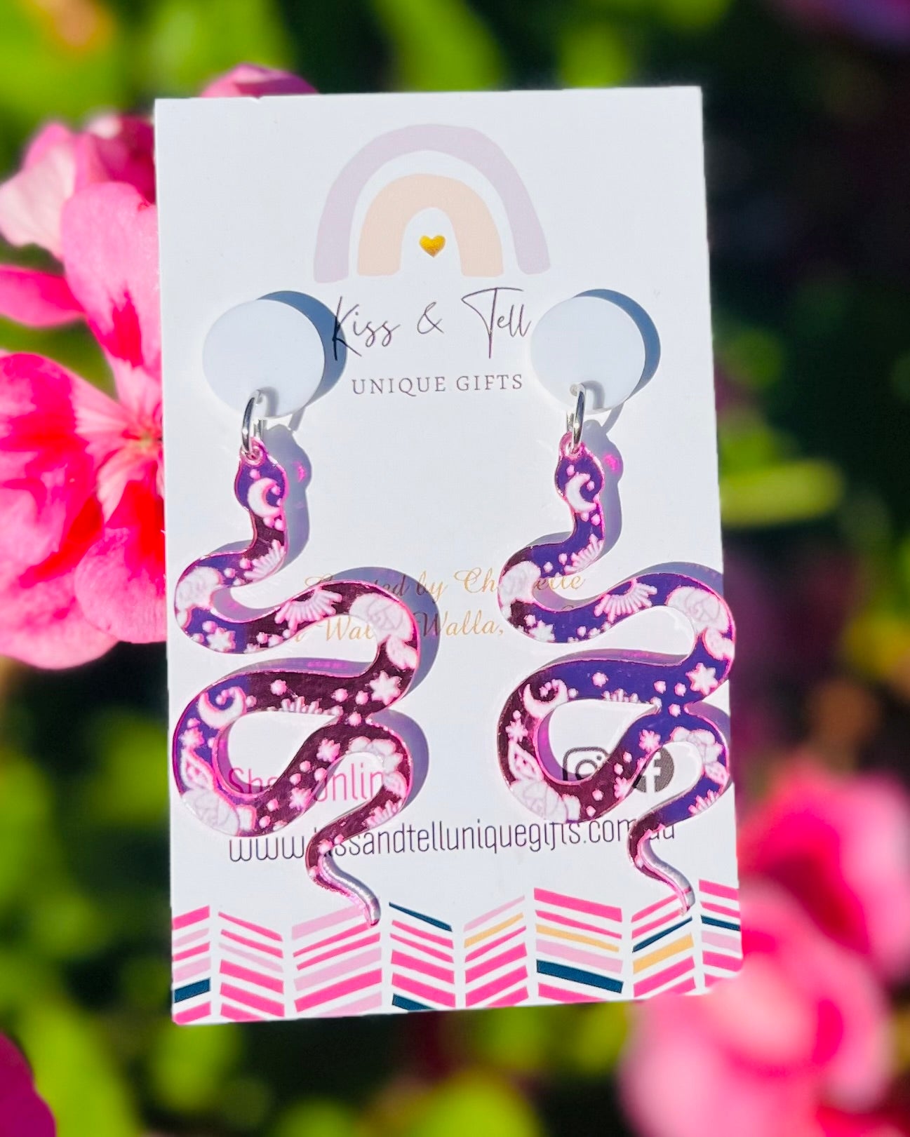 Pink Snake Dangle Earrings