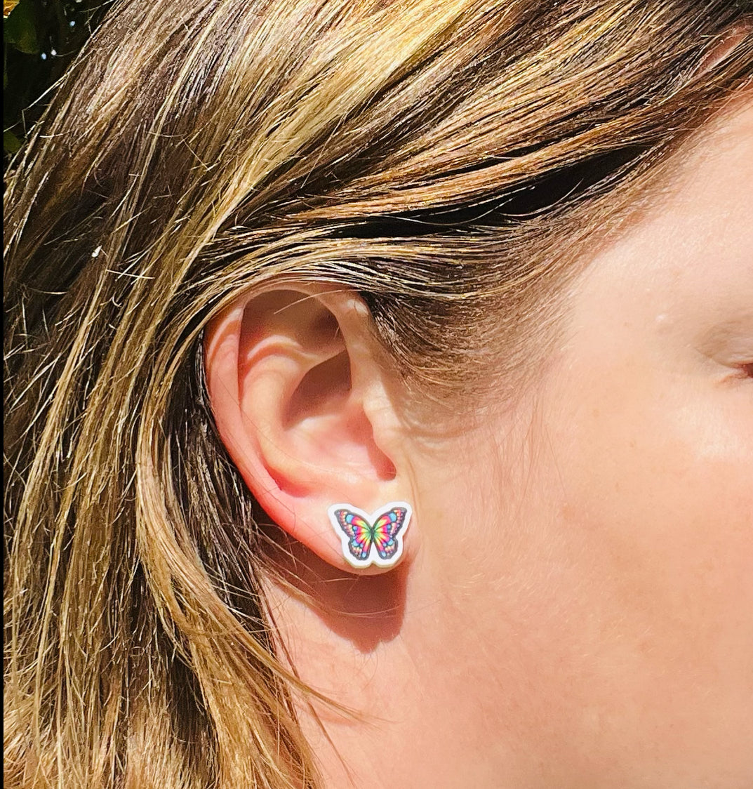 Beautiful Coloured Butterfly Stud Earrings