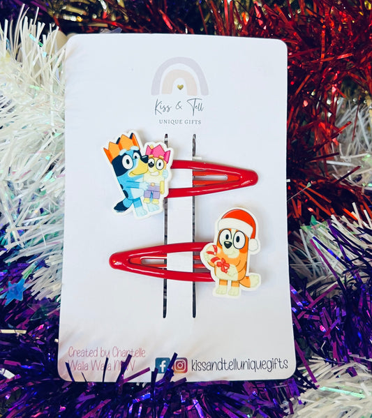 Christmas Bluey & Bingo Hair Clips