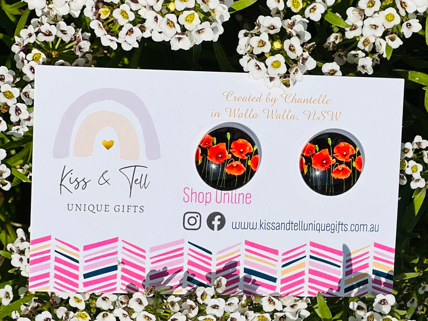 Poppy Flowers with Black Background Earrings