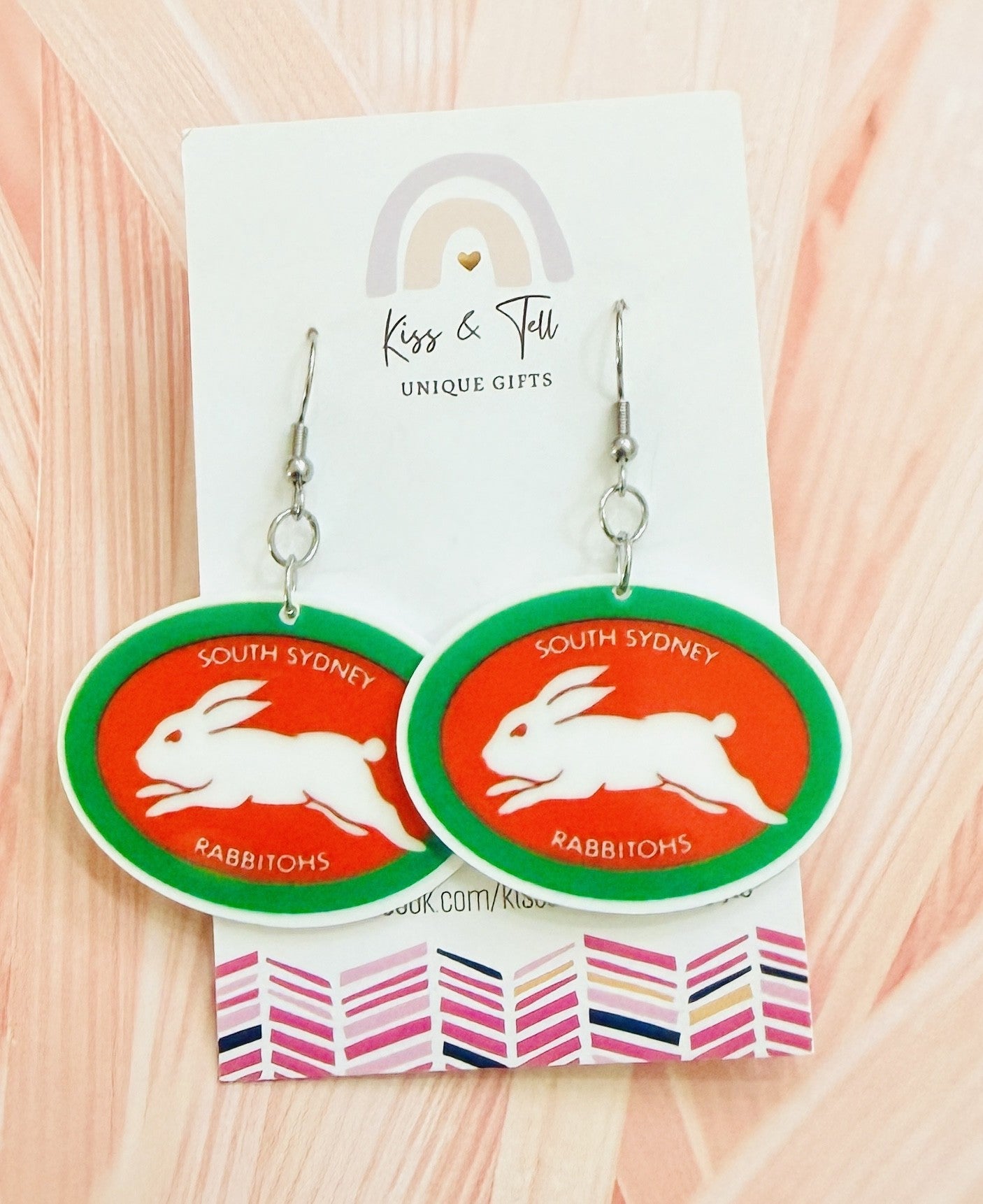 NRL Sth Sydney Rabbitohs Team Dangle Earrings