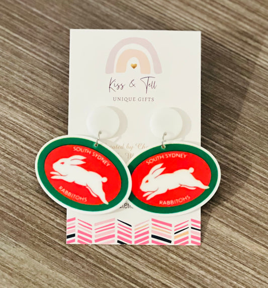 NRL Rabbitohs Team Dangle Earrings