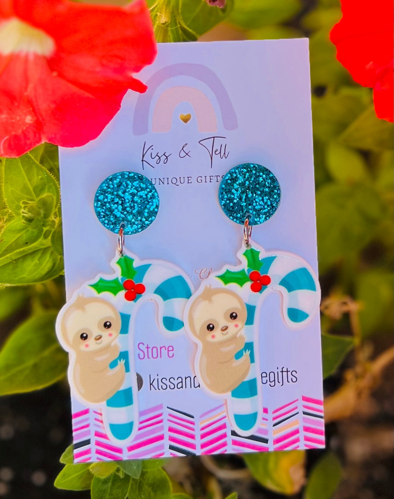 Candy Cane Sloth Dangle Earrings