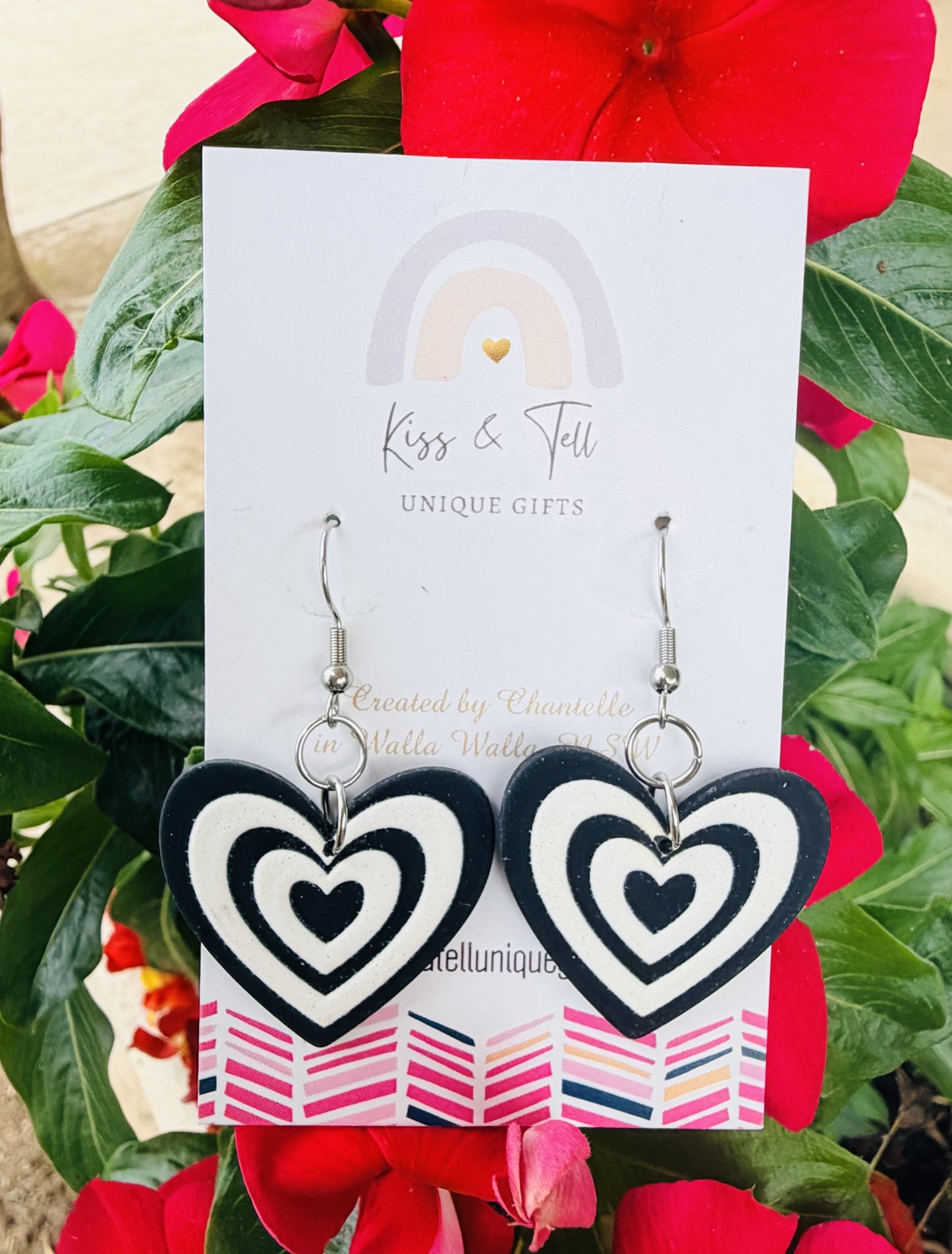 Black & White Heart Dangle Earrings