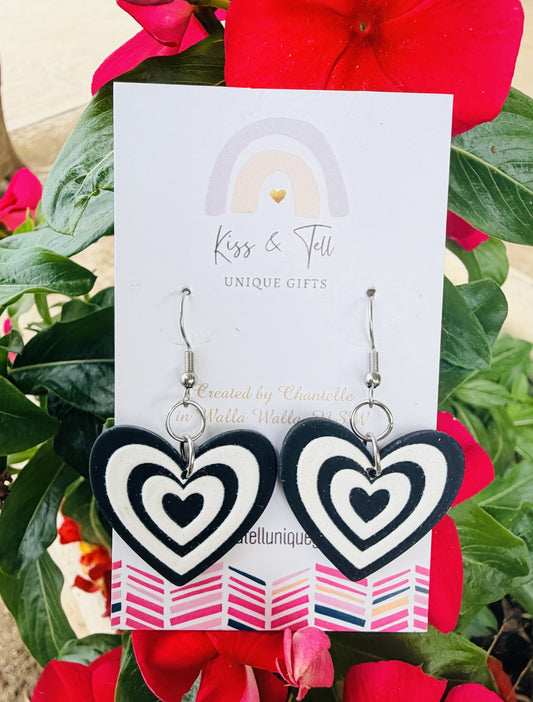 Black & White Heart Dangle Earrings