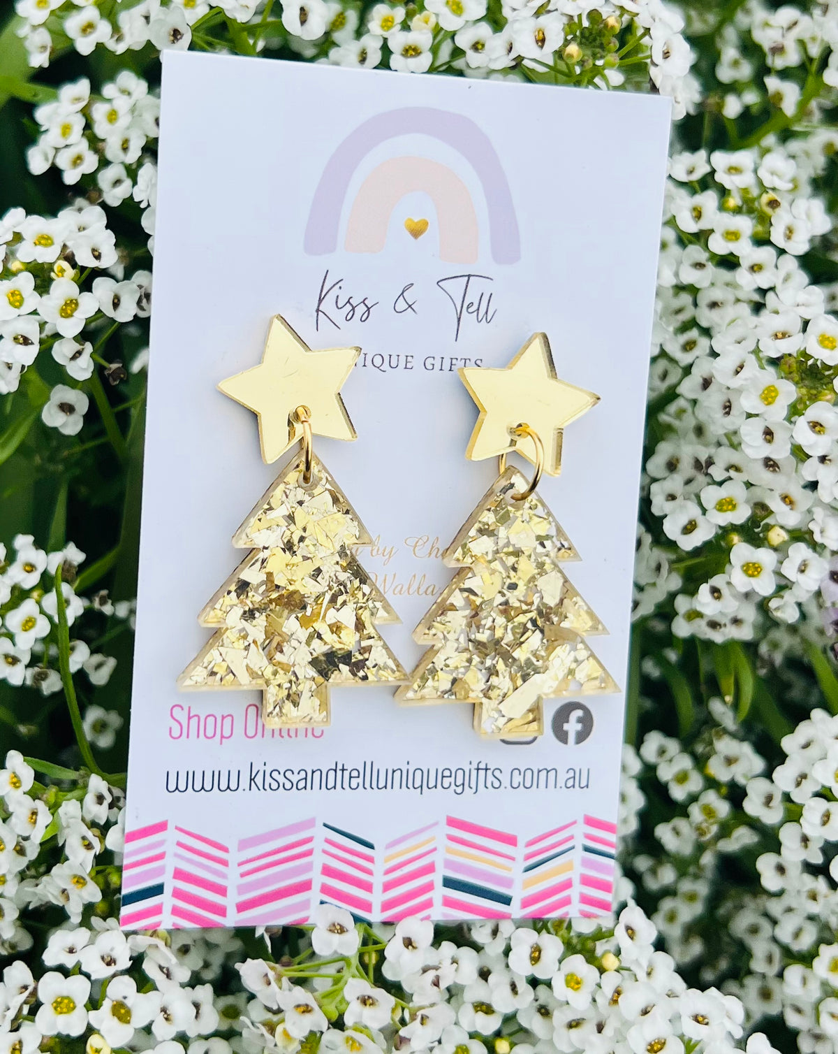 * LAST ONE *  Gold Glitter Acrylic Christmas Tree Earrings