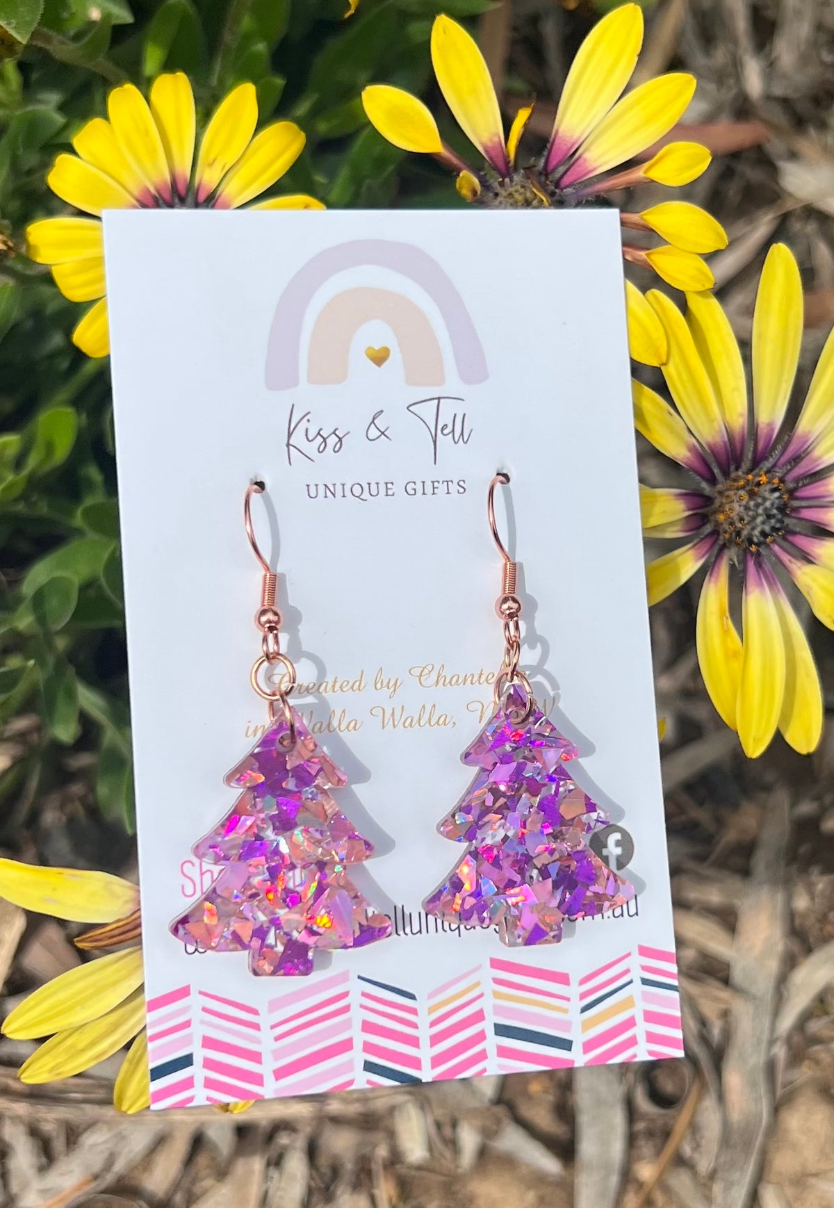 * LAST ONE *  Pink & Purple Glitter Acrylic Christmas Tree Earrings