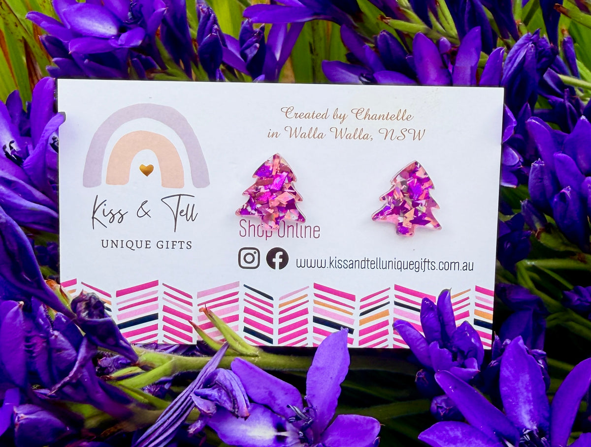 Chunky Glitter Christmas Tree Stud Earrings