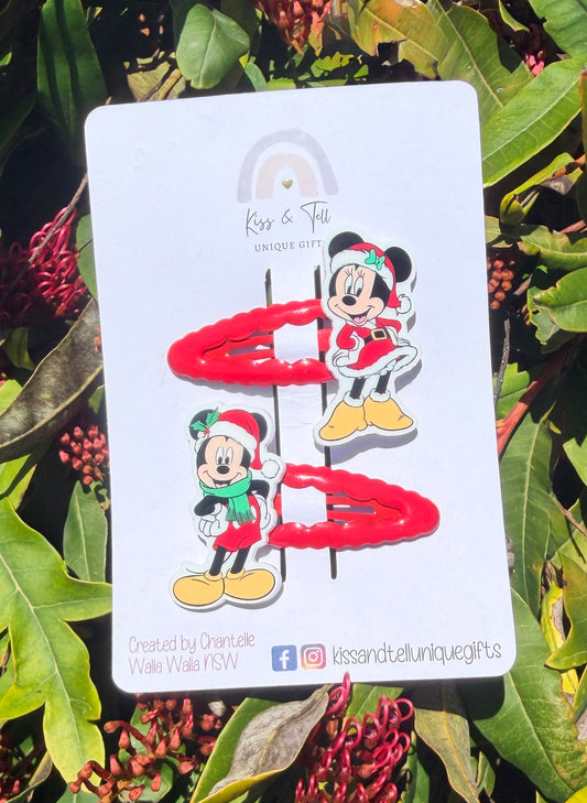 Christmas Mickey & Winnie Hair Clip Sets