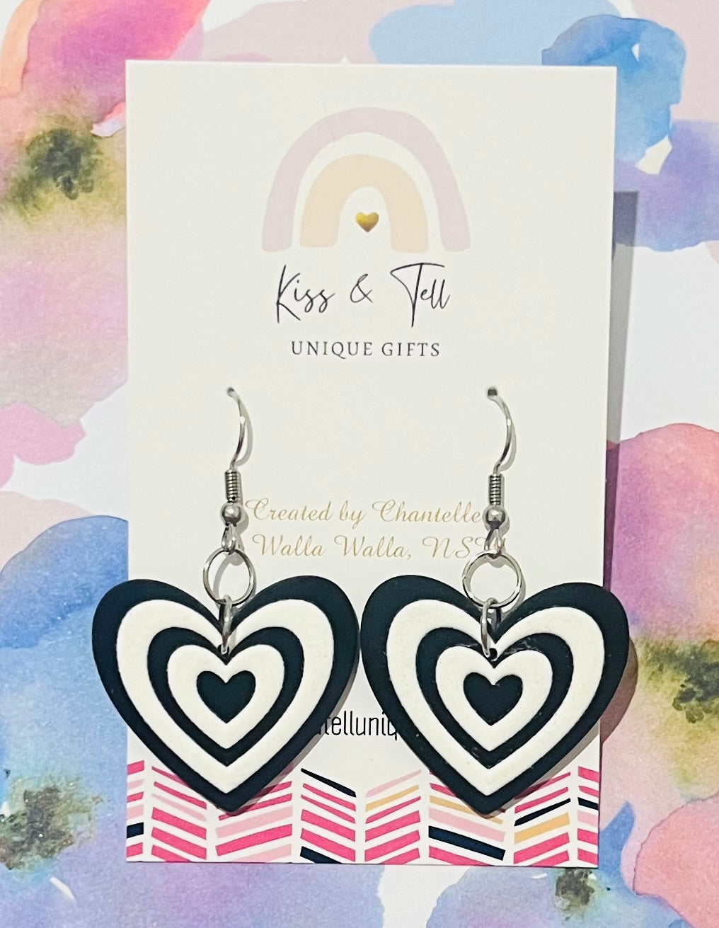 Black & White Heart Dangle Earrings