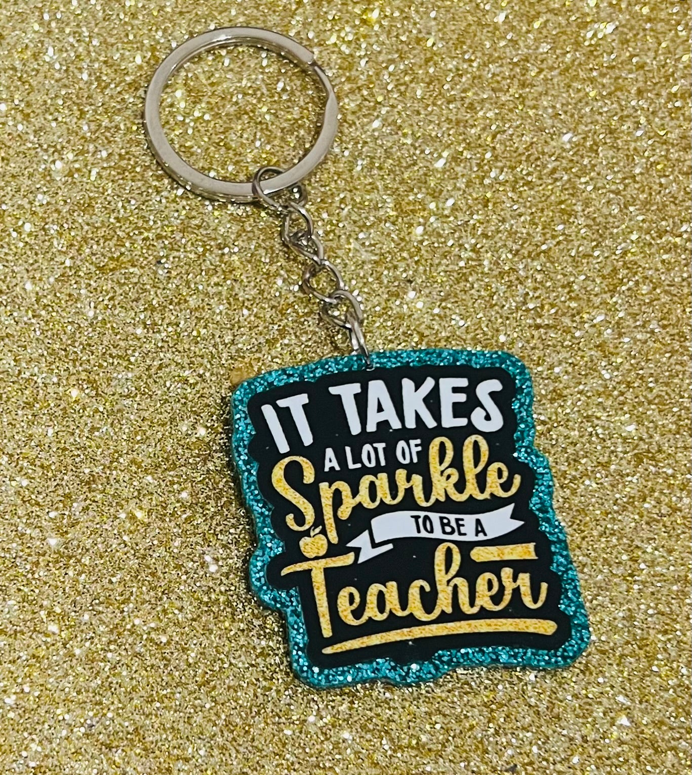 Sparkle Teacher Teal Glitter Keyring