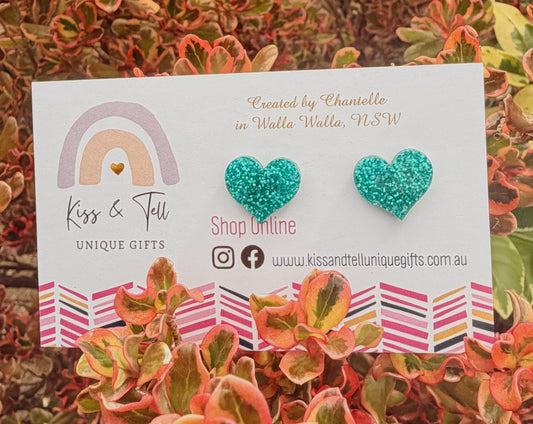 Glitter Acrylic Heart Stud Earrings