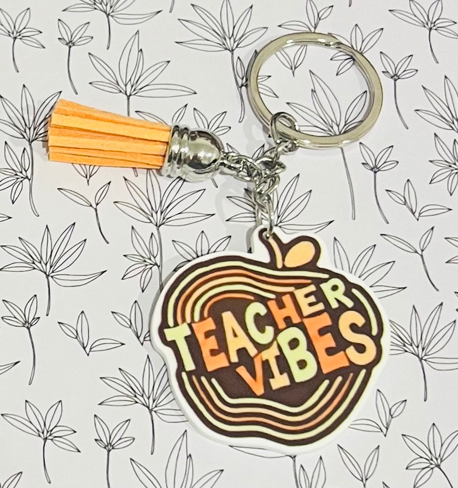 Teacher Vibes Keyring with Tassel