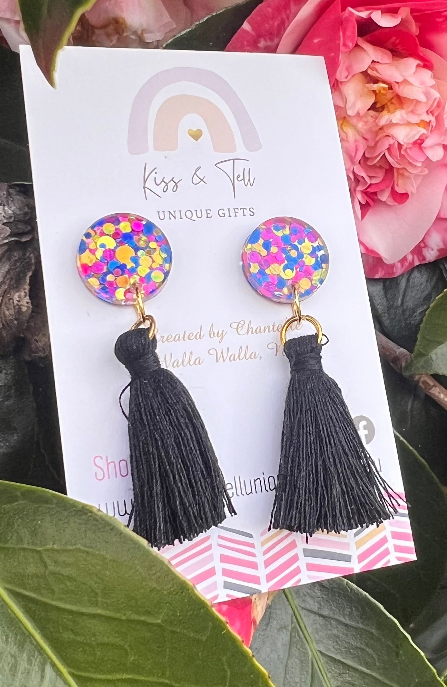 Black Tassel Glitter-Drop Earrings