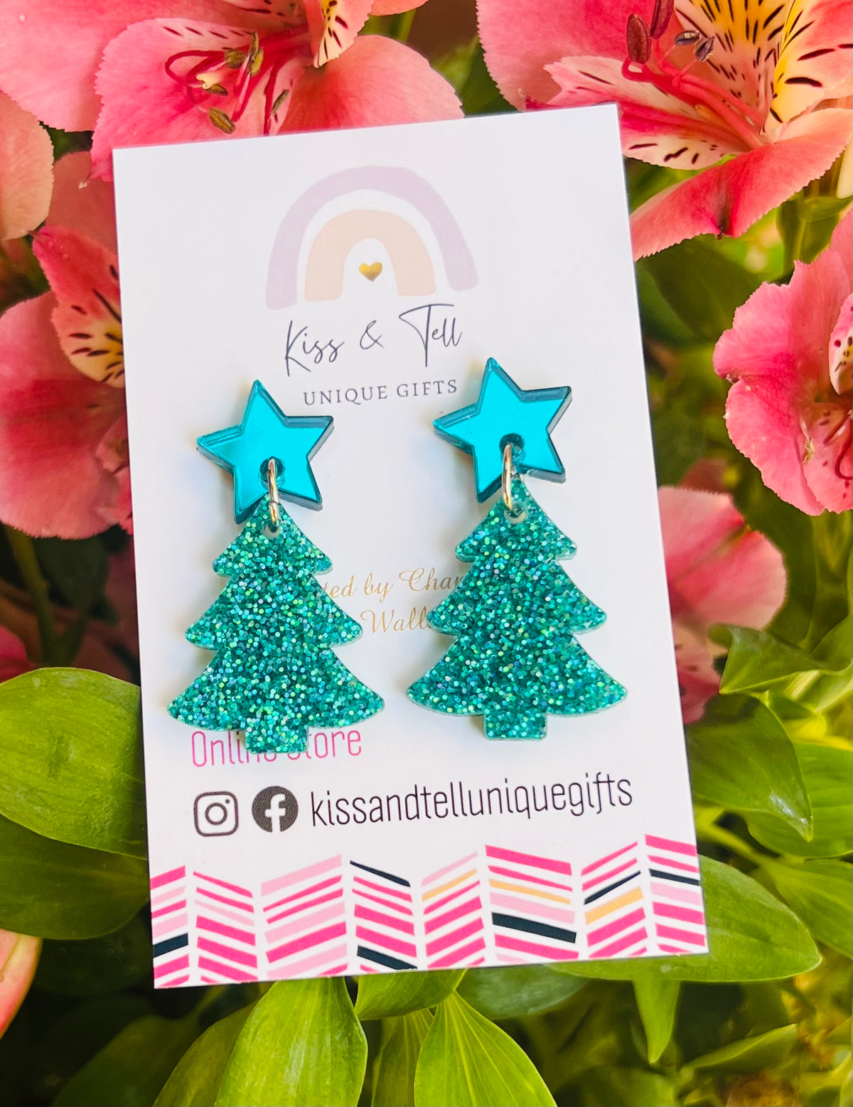 Turquoise Glitter Christmas Tree Dangle Earrings