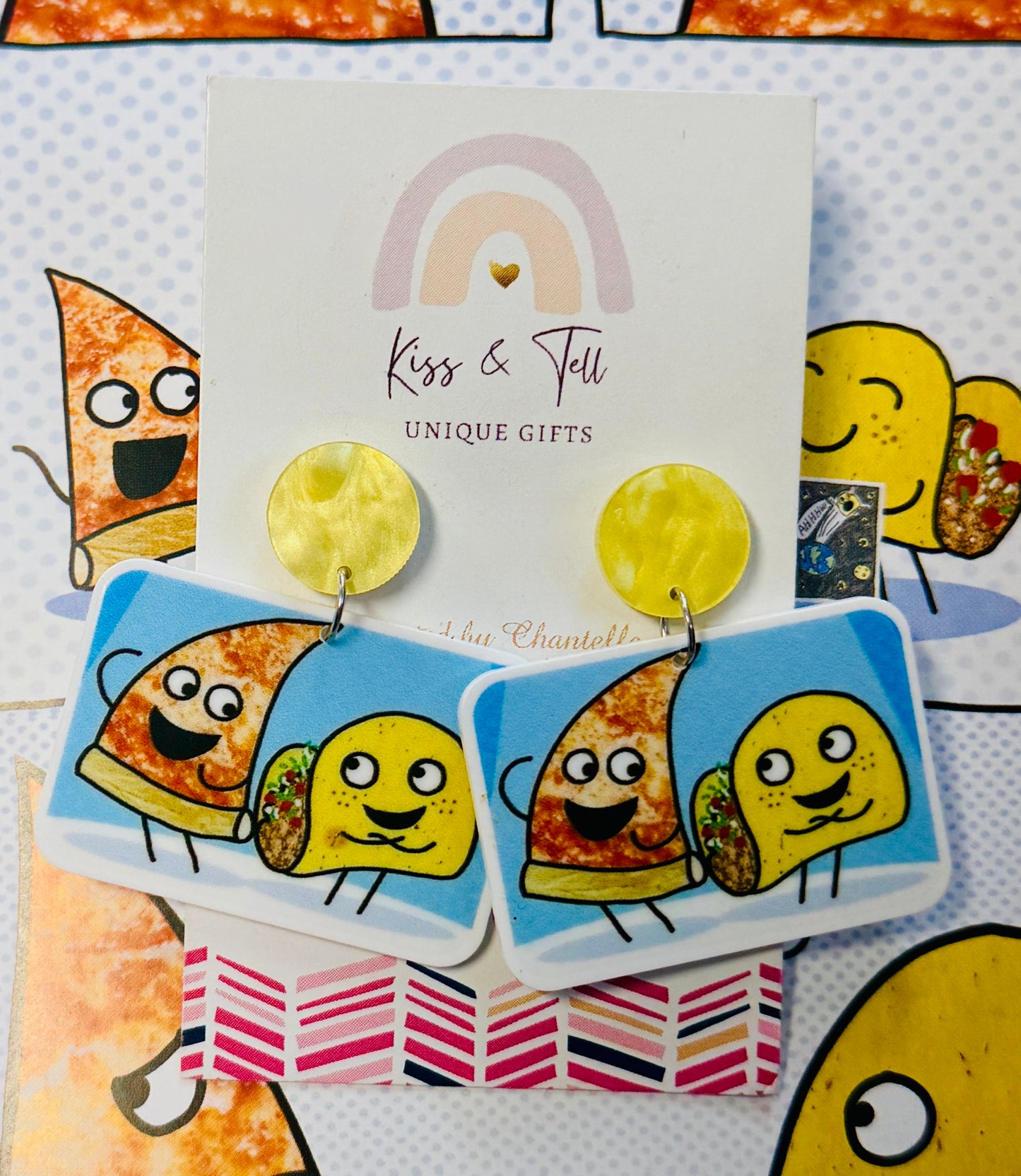 Pizza & Taco Book Dangle Earrings