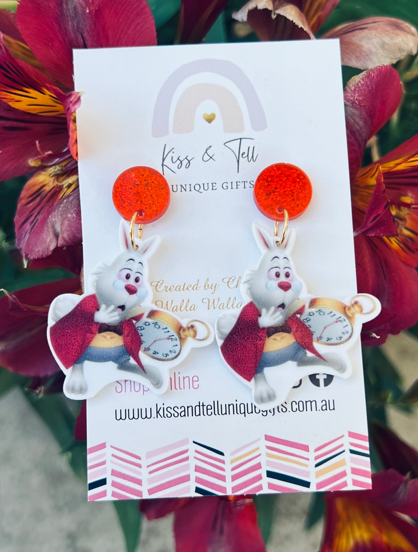 Alice White Rabbit Dangle Earrings