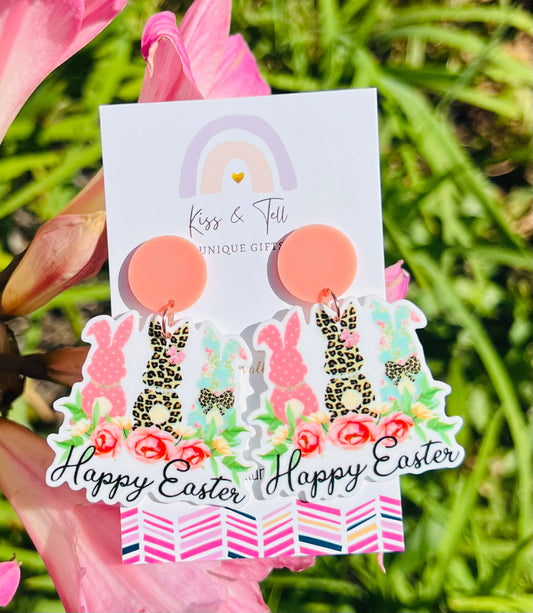 Happy Easter Bunnies Dangle Earrings